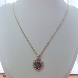 18K Gold Plated Green Cubic Zirconia Heart Pendant Necklace